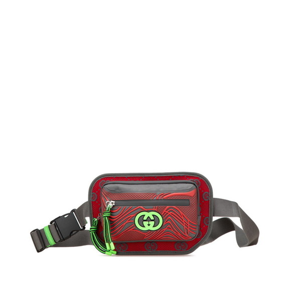 Gucci GG Nylon Belt Bag, Body Waist Bag 752102, Red, Gray, Nylon, Rubber, Wom... - Picture 1 of 11